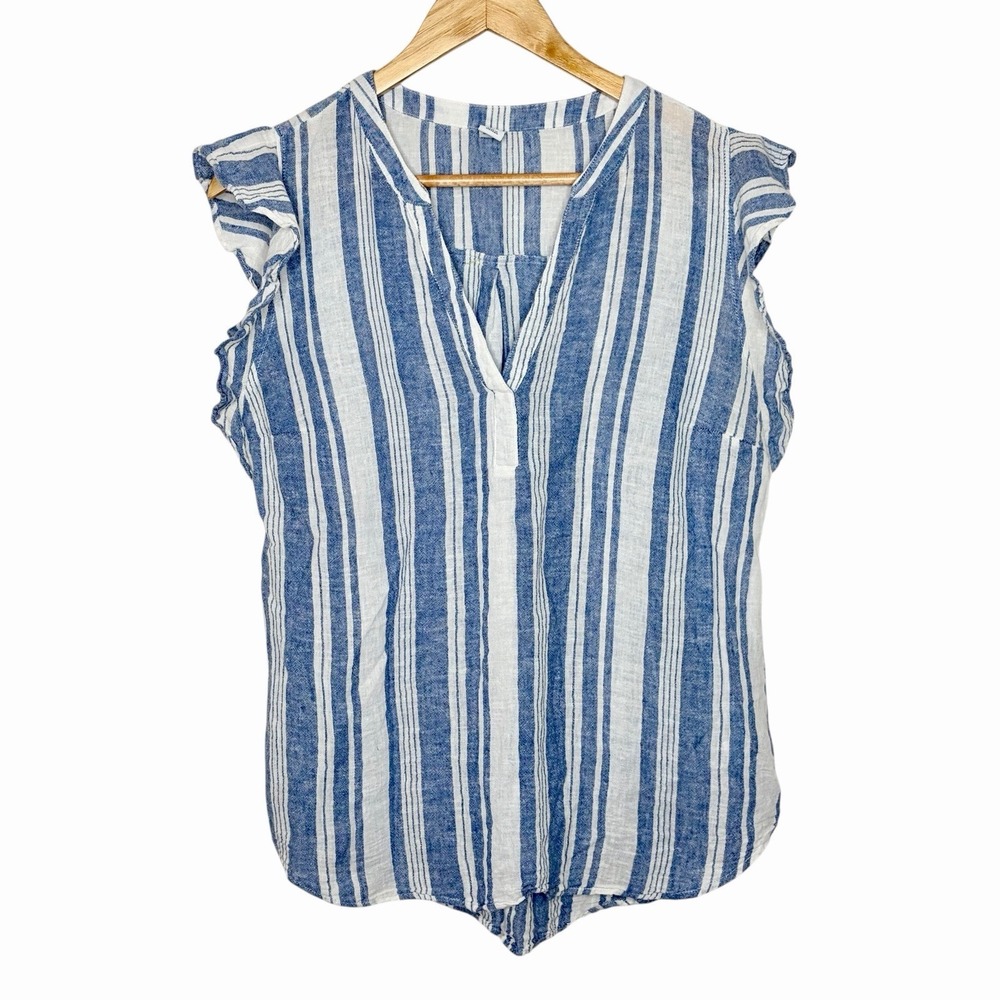 Old Navy Linen Blue White Striped Sleeveless Top Womens Size M Coastal Nautical